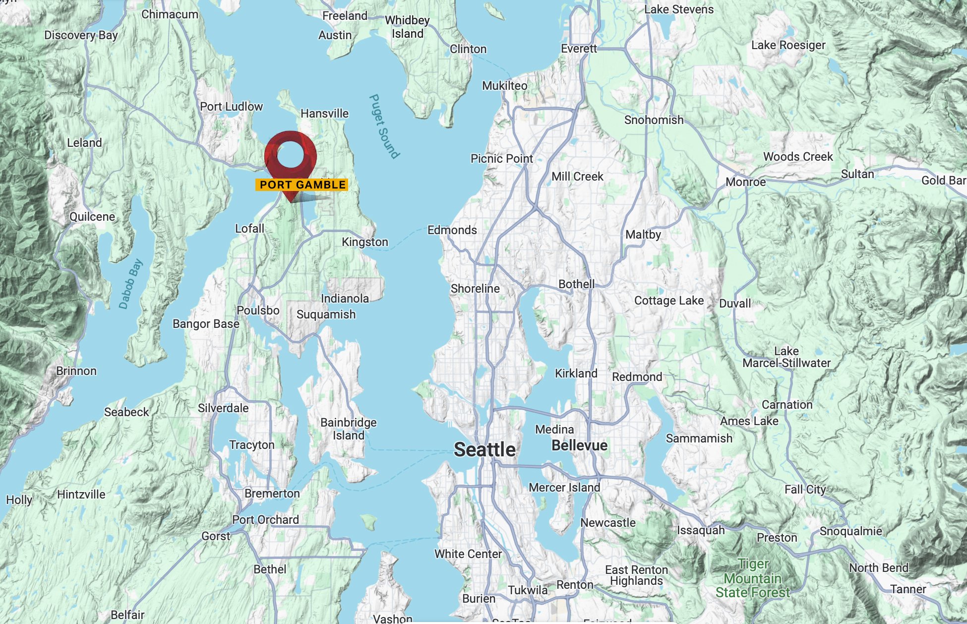 Map of Port Gamble and Seattle area